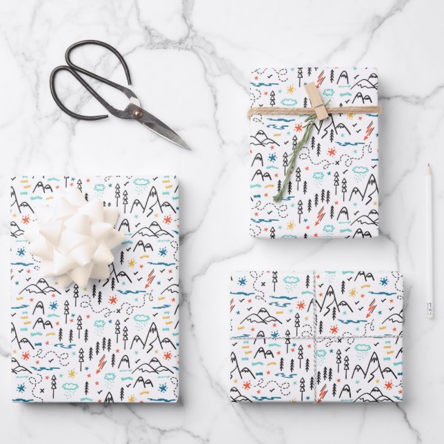 Mountain Hiking Pattern Wrapping Paper Sheets (Front)