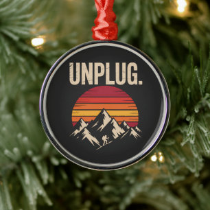 Mountain Hiking Unplug Metal Ornament