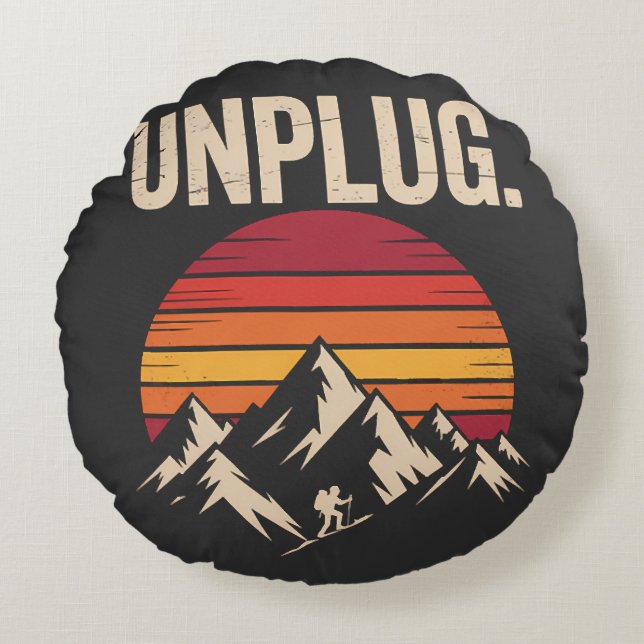 Mountain Hiking Unplug Round Pillow (Front)