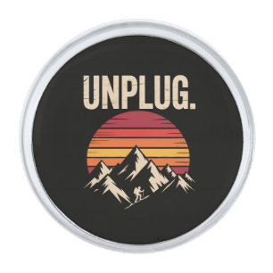 Mountain Hiking Unplug Silver Finish Lapel Pin