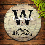 Mountain Home Family Name Personalized Dart Board<br><div class="desc">Fun design featuring a pine tree and mountain range,  family name,  monogram,  and year established,  on a faux wood grain background.  Makes the perfect gift for a birthday or graduation,  housewarming,  wedding,  or any occasion!</div>