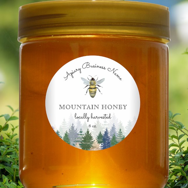 Mountain Honey Forest Trees Bee Apiary Product Classic Round Sticker (Creator Uploaded)