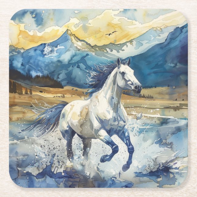 Mountain Horse Square Paper Coaster (Front)