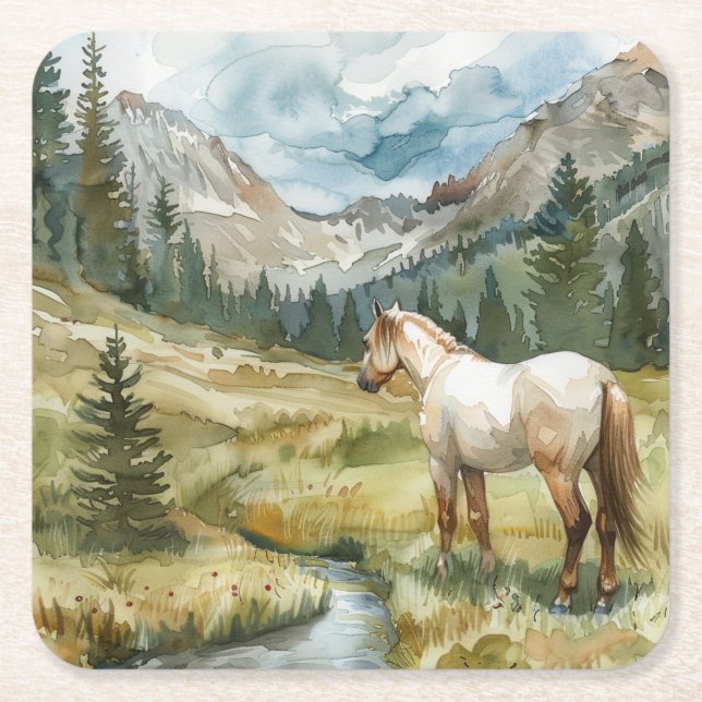Mountain Horse Square Paper Coaster (Front)