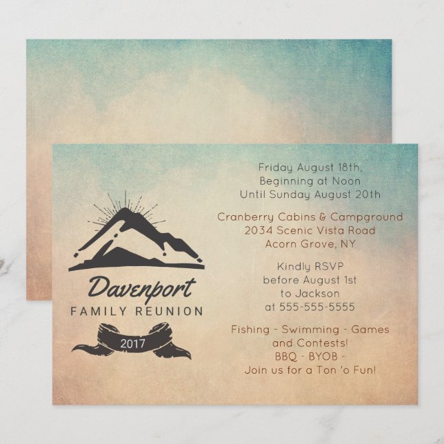 Mountain Illustration Rustic Family Reunion Invite (Front/Back)