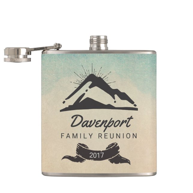 Mountain Illustration with Sun Rays Family Reunion Flask (Opened)
