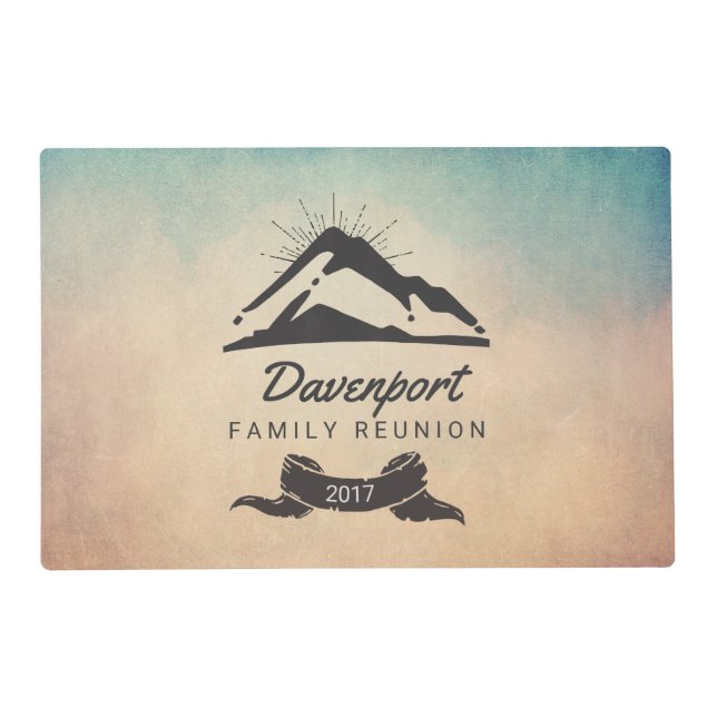 Mountain Illustration with Sun Rays Family Reunion Placemat (Front)