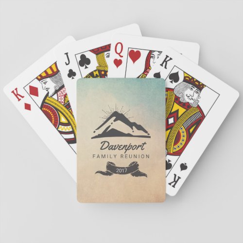 Mountain Illustration with Sun Rays Family Reunion Playing Cards