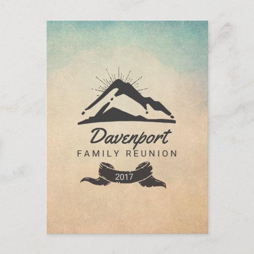 Mountain Illustration with Sun Rays Family Reunion Postcard