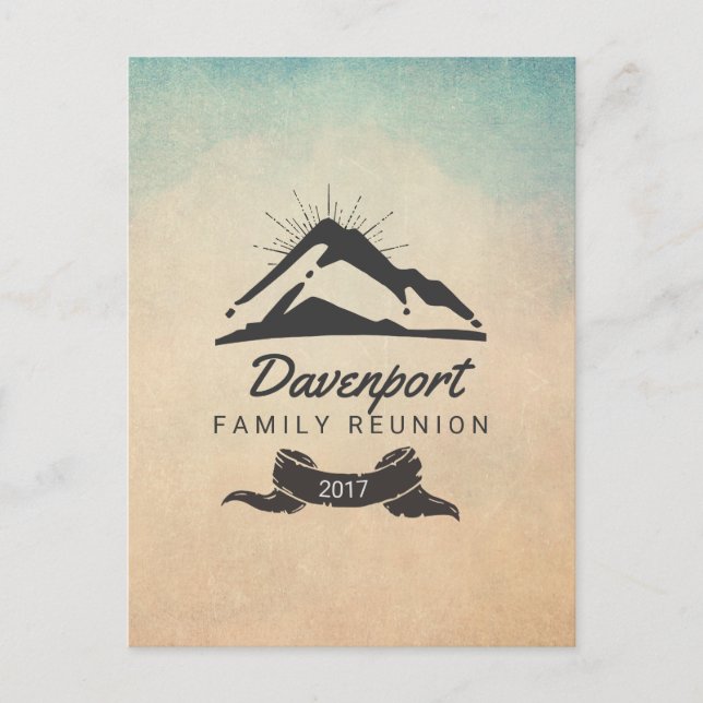 Mountain Illustration with Sun Rays Family Reunion Postcard (Front)