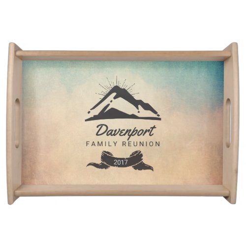 Mountain Illustration with Sun Rays Family Reunion Serving Tray