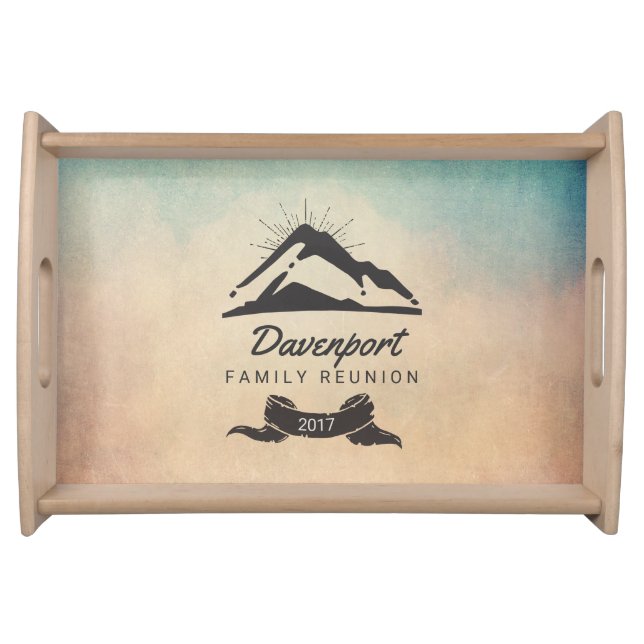 Mountain Illustration with Sun Rays Family Reunion Serving Tray (Front)