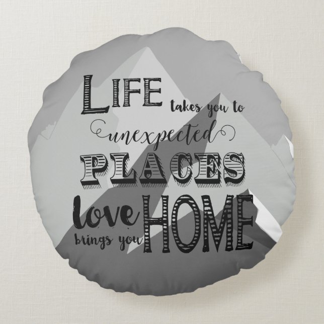 Mountain Inspirational Quote Family Rules Round Pillow (Back)