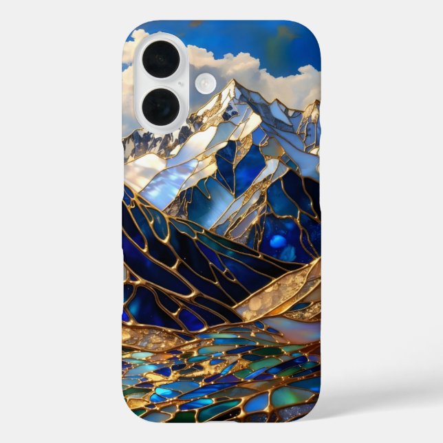 Mountain iPhone Case Blue Gold Stained Glass Lands (Back)