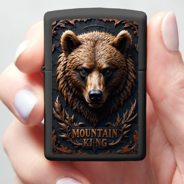 Mountain King Grizzly Bear Emblem Zippo Lighter (In Hand)