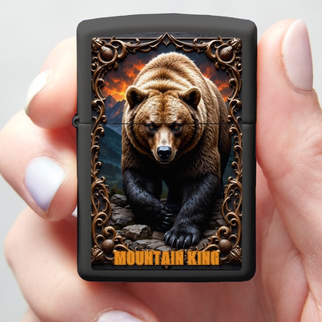 Mountain King Grizzly Sunset Zippo Lighter (In Hand)