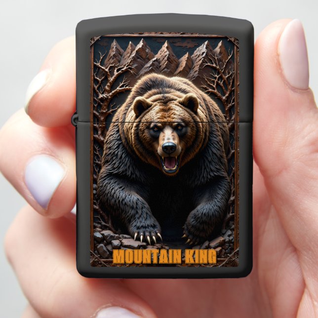 Mountain King Roaring Grizzly Bear Zippo Lighter (In Hand)