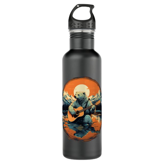 Mountain Lake Acoustic Guitar Polar Bear Stainless Steel Water Bottle (Front)