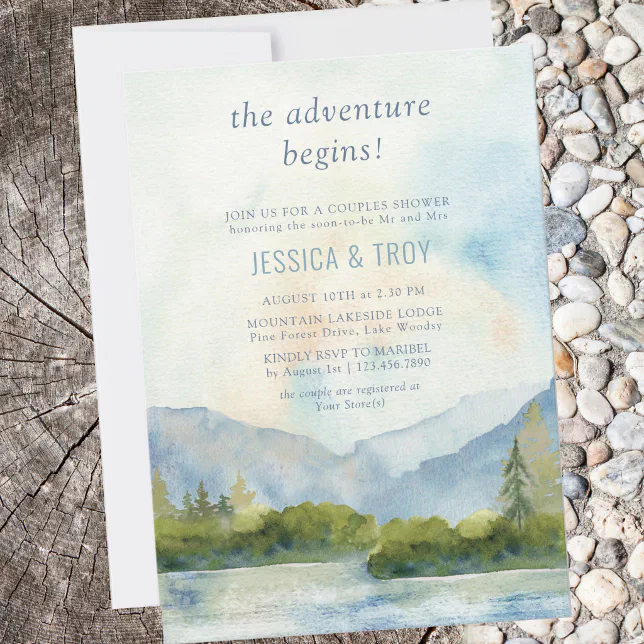 Mountain Lake Adventure Begins Couples Shower Invitation | Zazzle