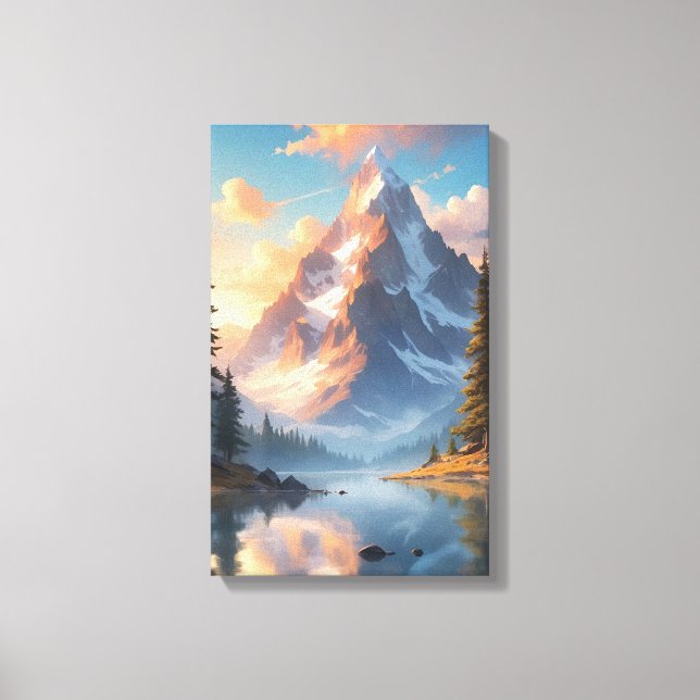 Mountain Lake and Forest Nature Landscape Art Canvas Print (Front)