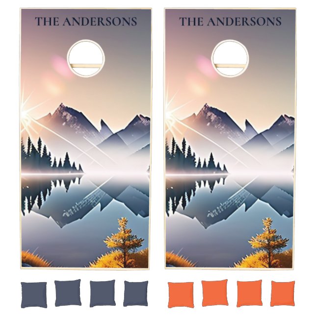 Mountain Lake at Sunrise Signature Cornhole Set (Set)