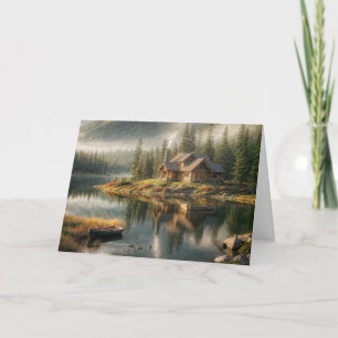 Mountain Lake Cabin For Birthday Card