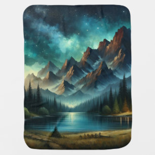 Mountain Lake/cabin under the stars Baby Blanket