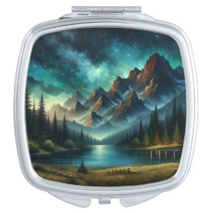 Mountain Lake/cabin under the stars Compact Mirror
