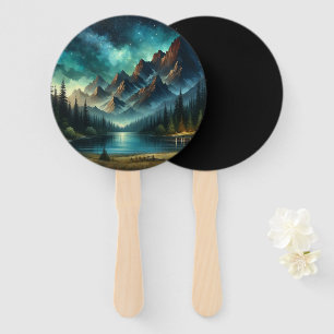 Mountain Lake/cabin under the stars Hand Fan