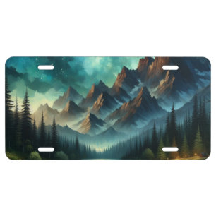 Mountain Lake/cabin under the stars License Plate