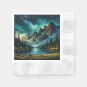 Mountain Lake/cabin under the stars Napkins