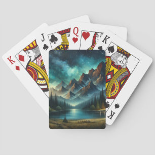 Mountain Lake/cabin under the stars Poker Cards