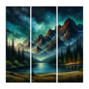 Mountain Lake/cabin under the stars Triptych