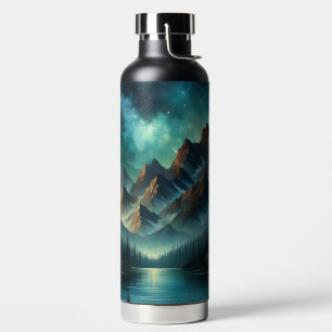 Mountain Lake/cabin under the stars Water Bottle