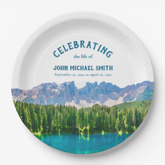 Mountain Lake Celebration of Life Funeral Paper Plates