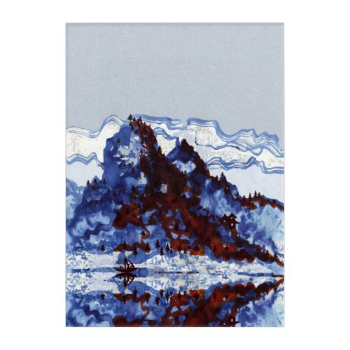 Mountain lake Chinese junk Acrylic Print