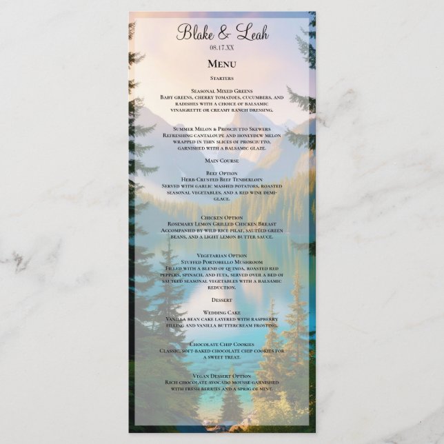Mountain Lake Customizable Wedding Menu (Front)