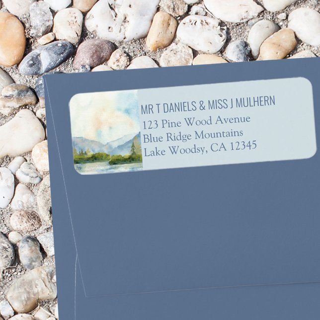 Mountain Lake Dusty Blue Return Address Label (Creator Uploaded)