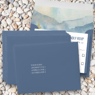 Mountain Lake Dusty Blue Wedding Addressed RSVP Envelope