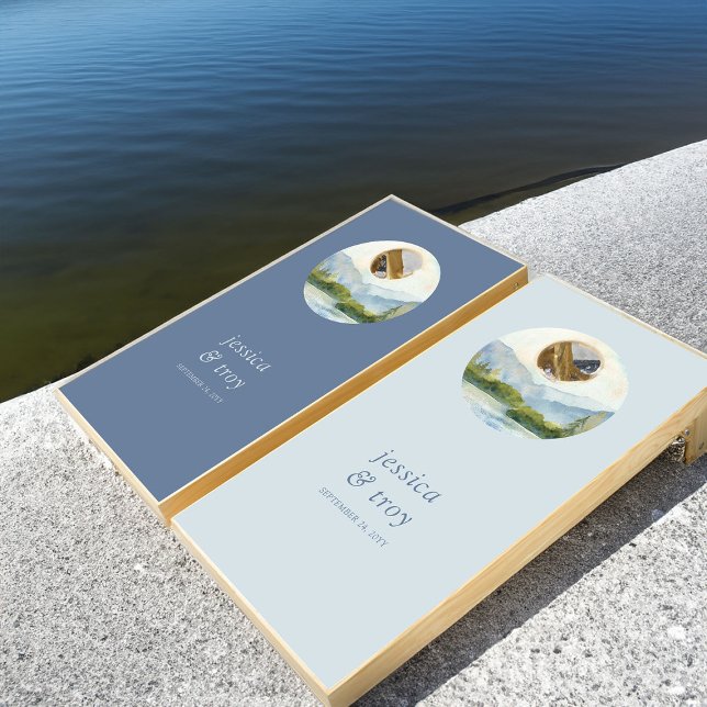 Mountain Lake Dusty Blue Wedding  Cornhole Set (Wedding cornhole set from the Mountain Lake wedding collection by Darling & May)