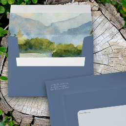 Mountain Lake Dusty Blue Wedding Invitation Envelope