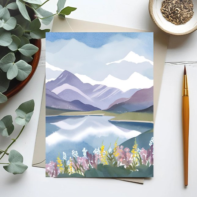 Mountain Lake | Floral Watercolor Landscape Postcard (Creator Uploaded)