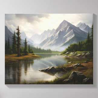 Mountain Lake Foggy Landscape Canvas Photo Tile