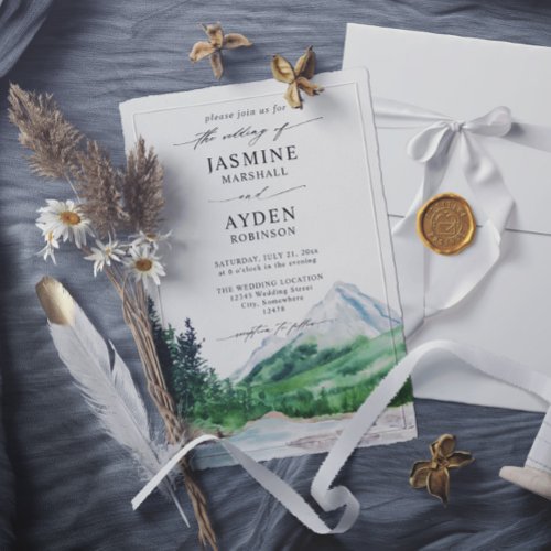 Mountain Lake Forest Budget QR Code Wedding Invitation