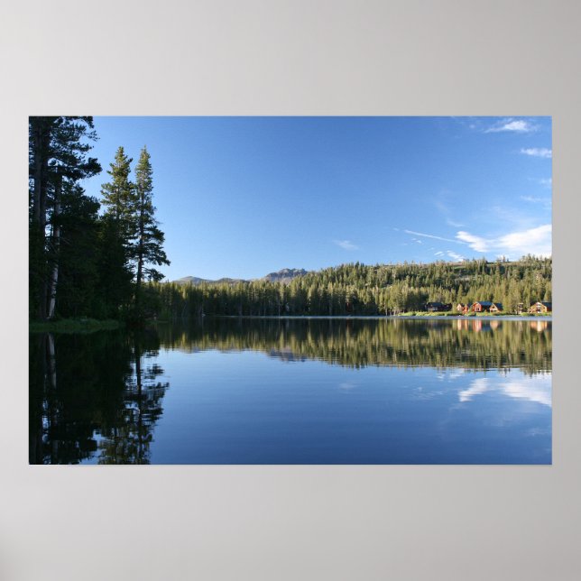 Mountain Lake, Forest, Cabins, Dusk Poster (Front)