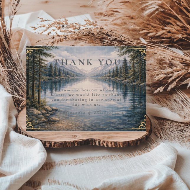 Mountain Lake Forest Reflection Wedding Thank You Card (Creator Uploaded)