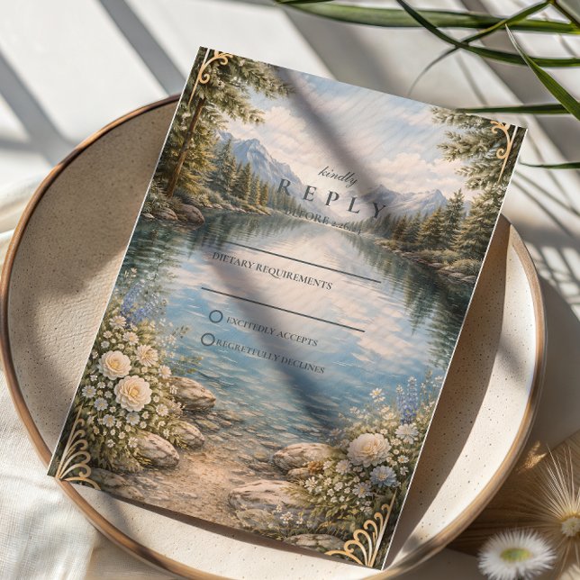 Mountain Lake Forest Wildflower Wedding RSVP Card (Creator Uploaded)