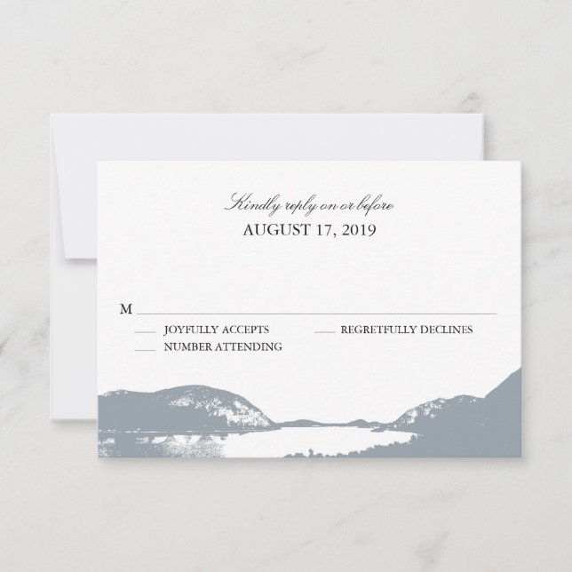 Mountain Lake Gray | Wedding RSVP Card (Front)