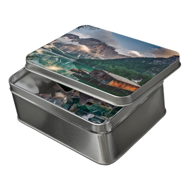 Mountain Lake House Jigsaw Puzzle  (Lid Open)