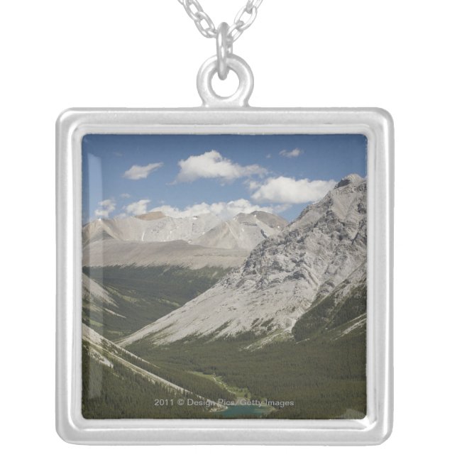 Mountain Lake In A Valley With Blue Sky Silver Plated Necklace (Front)